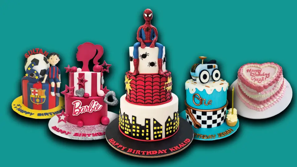 Bow cake, barcelona fc cake, football cake, car cake, first birthday cake, Spiderman cake, barbie cake